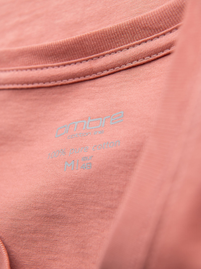 Klasické bavlnené pánske tričko BASIC s výstrihom - ružové V7 OM-TSBS-0237