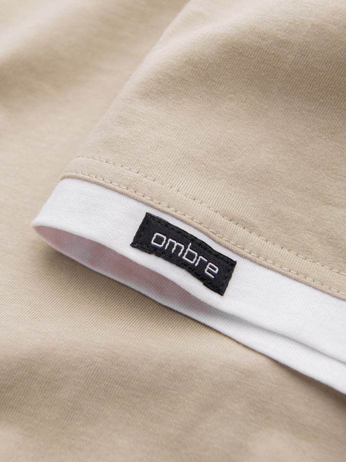 Men's casual cotton t-shirt with hood - beige V5 OM-TSCT-22SS-001