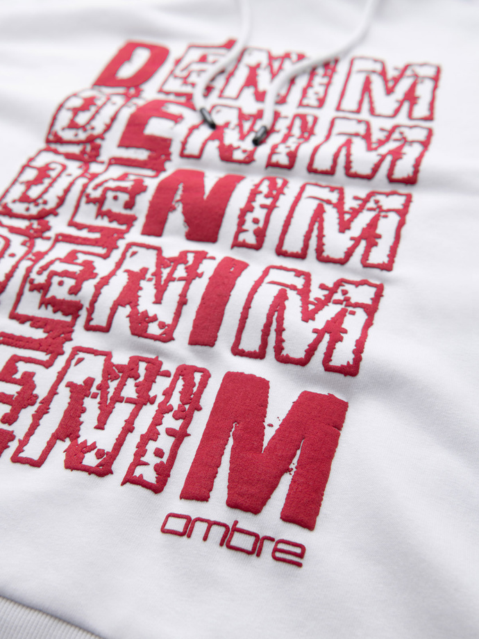 Pánska mikina klokanka s kapucňou a potlačou - biela V3 OM-SSPS-0158