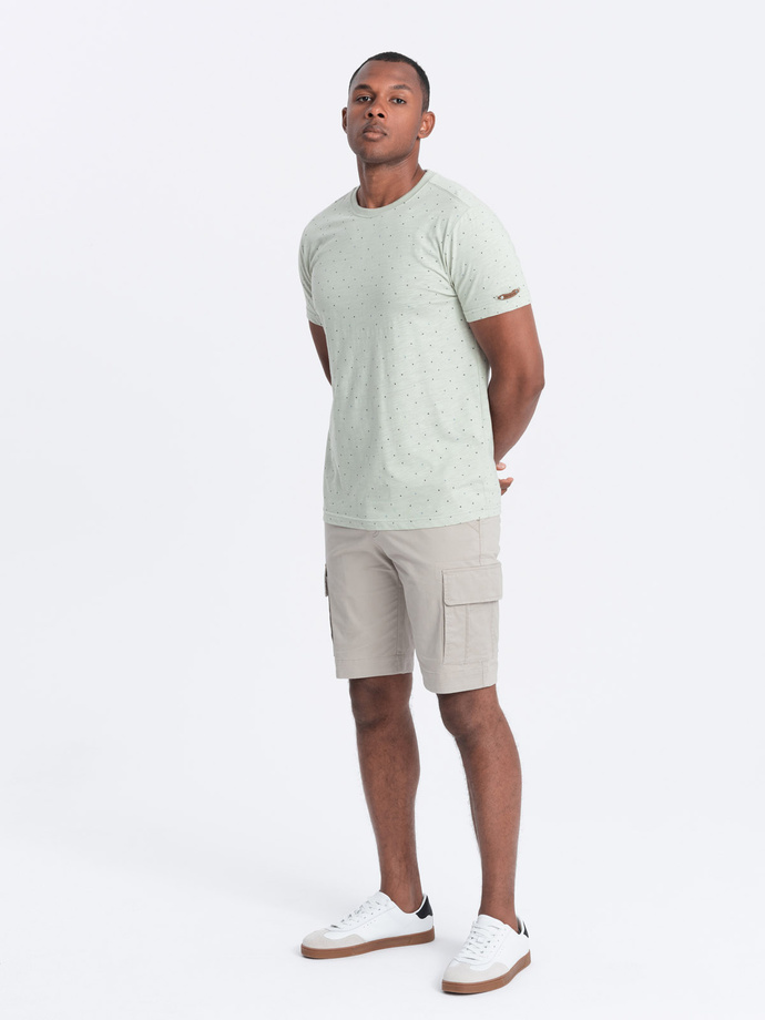 Tricou bărbătesc cu imprimeu integral și litere colorate - verde deschis V5 OM-TSFP-0185