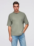 Men's LOOSE FIT cotton t-shirt with round neckline - khaki V8 OM-TSBC-0234