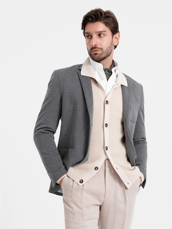 Blazer elegant pentru bărbați din tricot structurat - grafit V3 OM-BLZB-0129