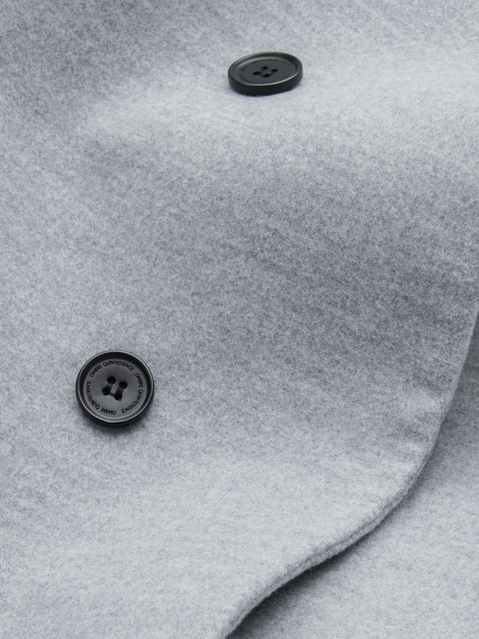 Men's coat with high collar and asymmetrical fastening - grey melange V1 OM-COWC-0120