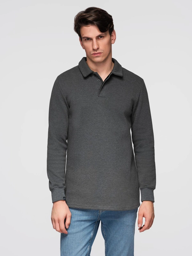 Men's structured knit polo collar sweatshirt - graphite melange V1 OM-SSNZ-0149