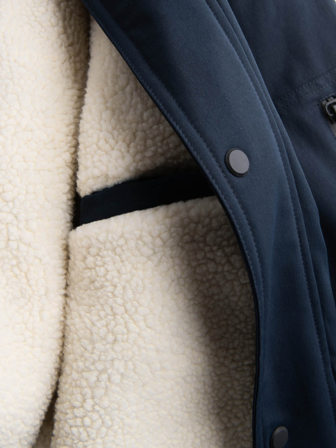Pánská dlouhá bunda sherpa parka – tmavě modrá V2 OM-JALJ-0181