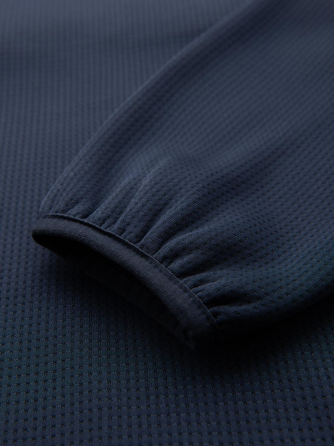 Men's lightweight jacket of combined materials with hood and decorative quilting - navy blue V4 OM-JANP-0160