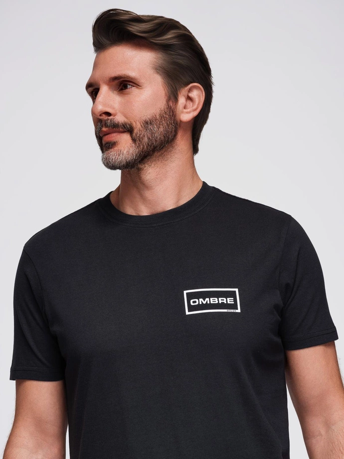 Tricou tricotat imprimat pentru bărbați cu croială REGULARĂ - negru V2 OM-TSPT-0231