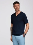 Men's buttonless polo shirt with classic weave - navy blue V1 OM-POSS-0159