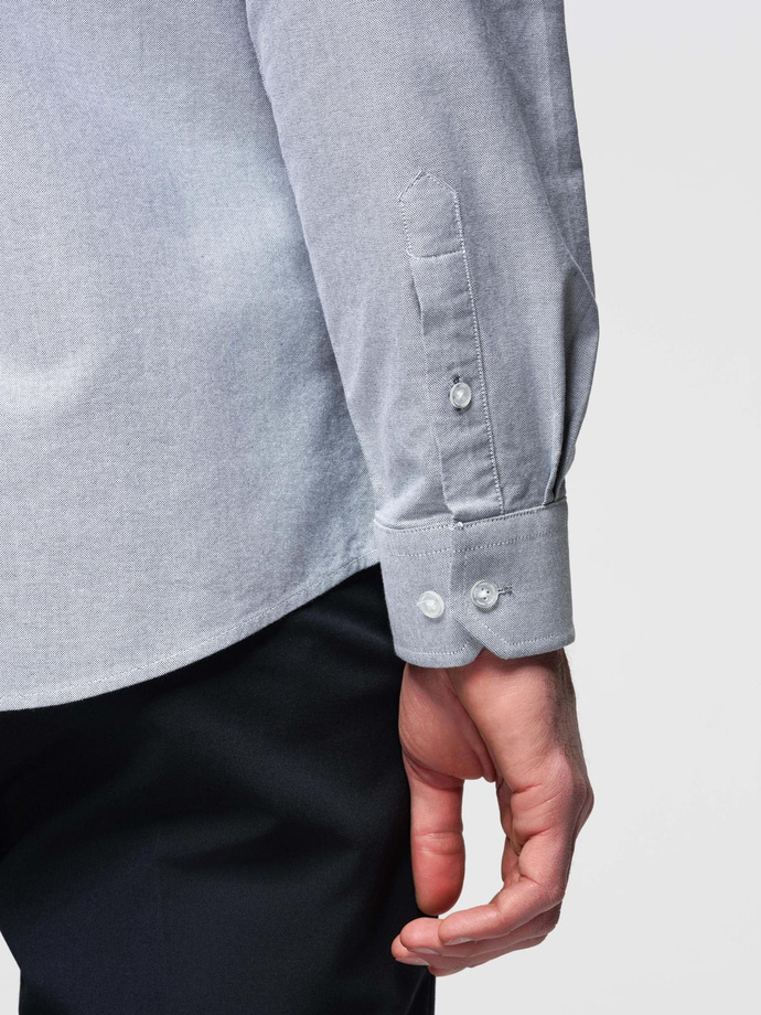 Cămașă oxford elegantă pentru bărbați cu broderie - gri deschis V2 OM-SHOS-0172