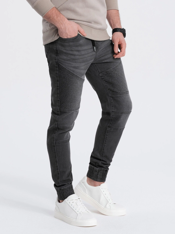 Men's denim jogger pants with stitching - graphite V4 OM-PADJ-0113