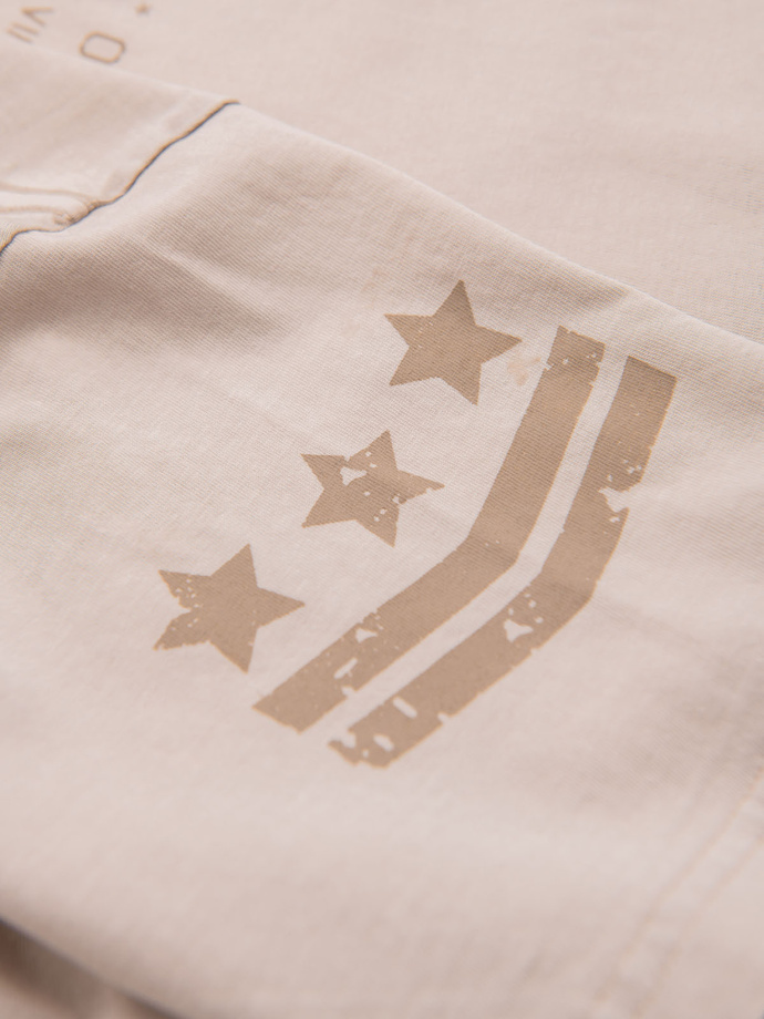 Men's military style printed cotton t-shirt - beige V1 OM-TSWT-0202