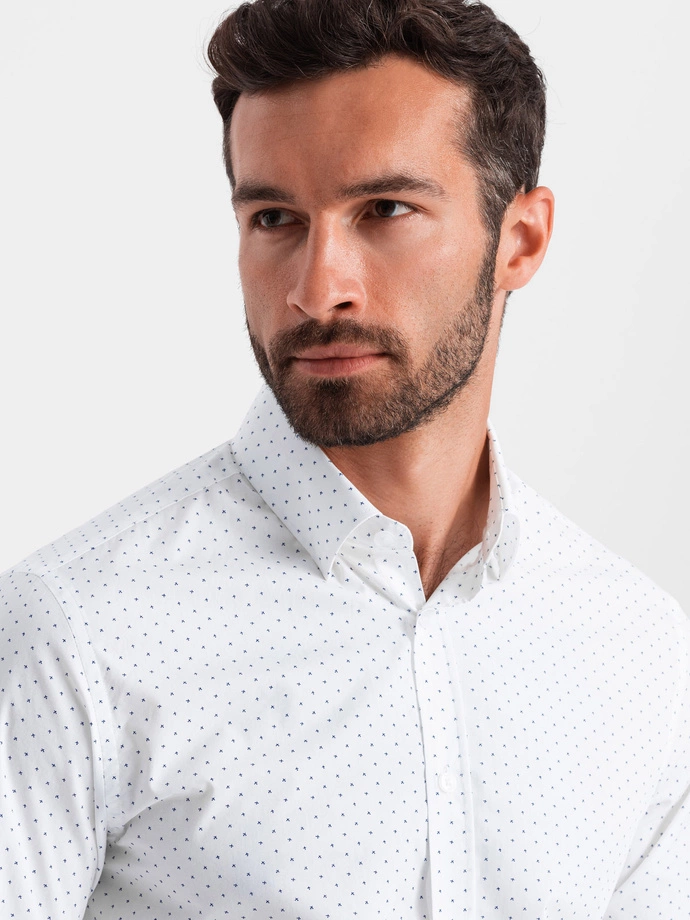 Classic men's cotton SLIM FIT shirt in micro pattern - white V1 OM-SHCS-0156