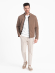 Men's BIKER jacket in structured fabric - light brown V4 OM-JANP-0138