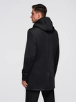 Palton bărbătesc minimalist de lungime medie cu glugă - negru V4 OM-COLC-0144