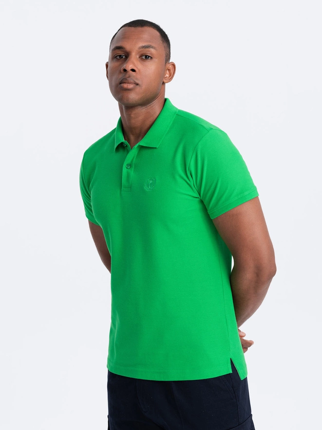 Men's BASIC single color pique knit polo shirt - neon green V25 OM-POBS-0100