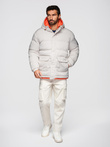 Men's sports warm jacket with double hood - ash V1 OM-JAHP-0208