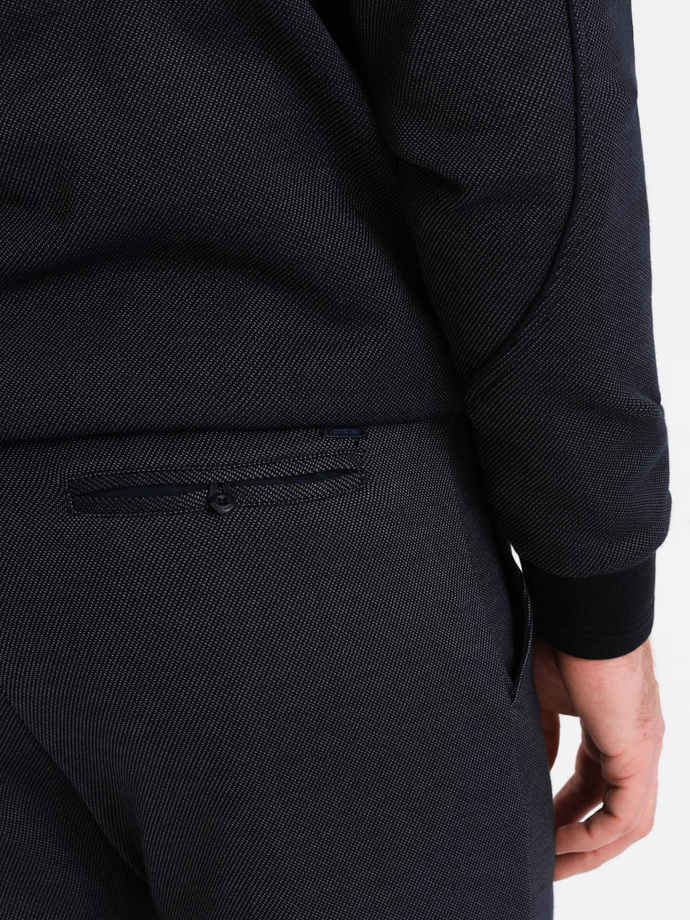 Set jachetă și pantaloni scurți bărbați din tricot jacard - albastru marin V1 Z73