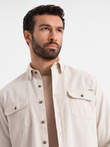 Men's REGULAR FIT cotton shirt with buttoned pockets - cream V1 OM-SHCS-0146