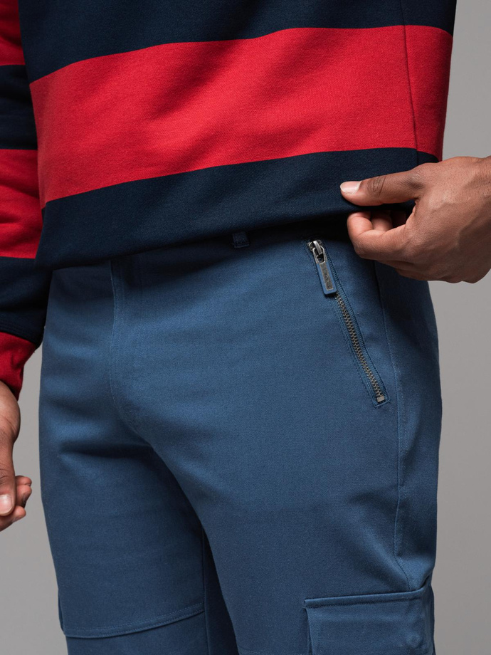 Pantaloni cargo STRAIGHT LEG pentru bărbați cu buzunare cu fermoar - albastru închis V1 OM-PACG-0204