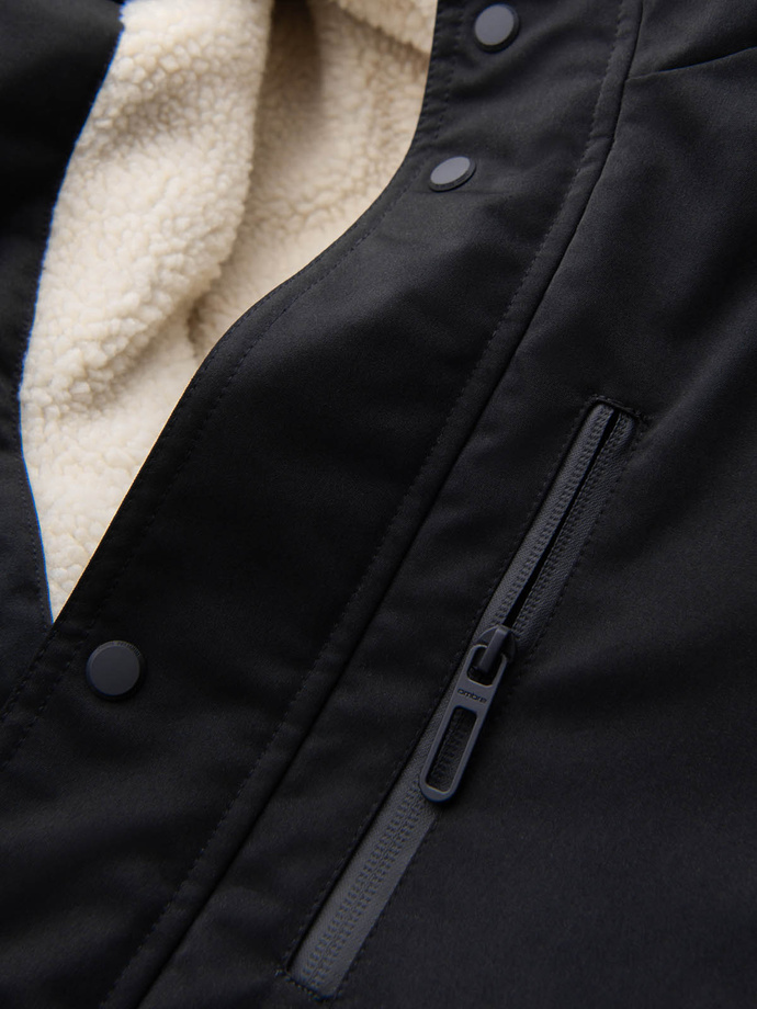 Męska długa kurtka parka sherpa – juoda V4 OM-JALJ-0181