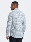 Pánská košile SLIM FIT s potiskem větviček - modrošedá V2 OM-SHPS-0163