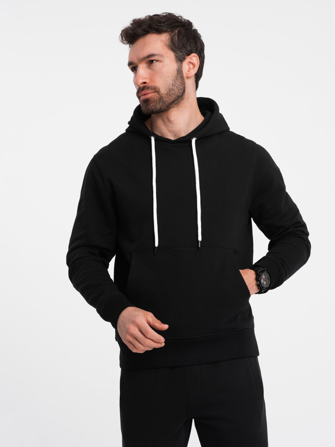 Men's tracksuit set kangaroo sweatshirt + pants - black V5 Z80