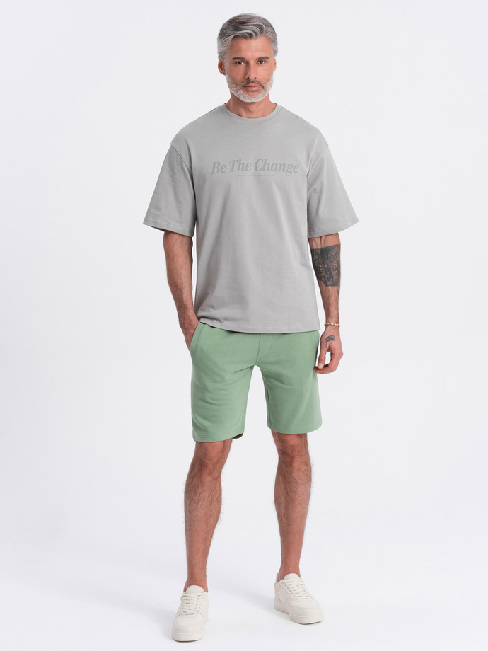 Men's knit shorts with drawstring and pockets - green V3 OM-SRBS-0139
