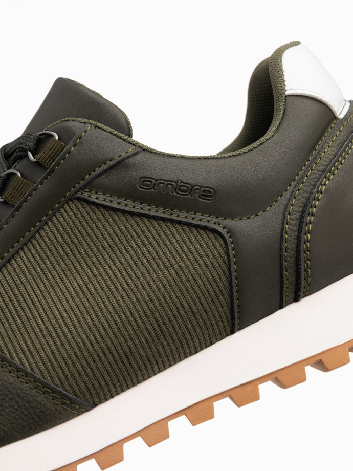 Patchwork men's sneaker shoes in combined materials - dark olive V4 OM-FOSL-0144