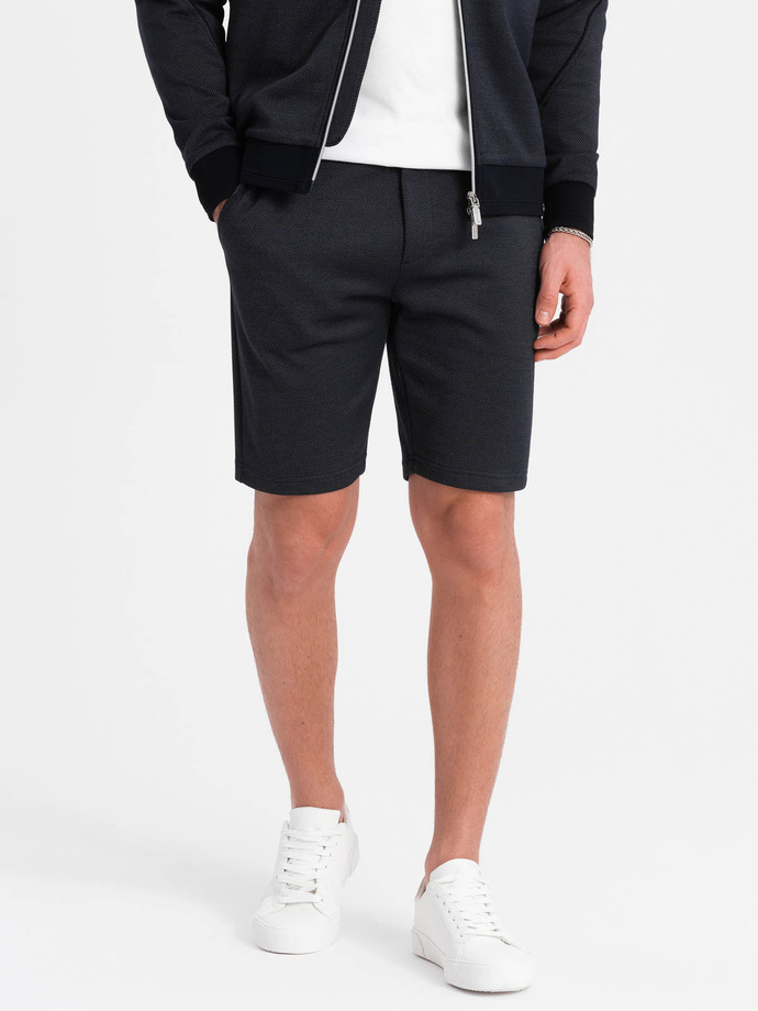 Set jachetă și pantaloni scurți bărbați din tricot jacard - albastru marin V1 Z73