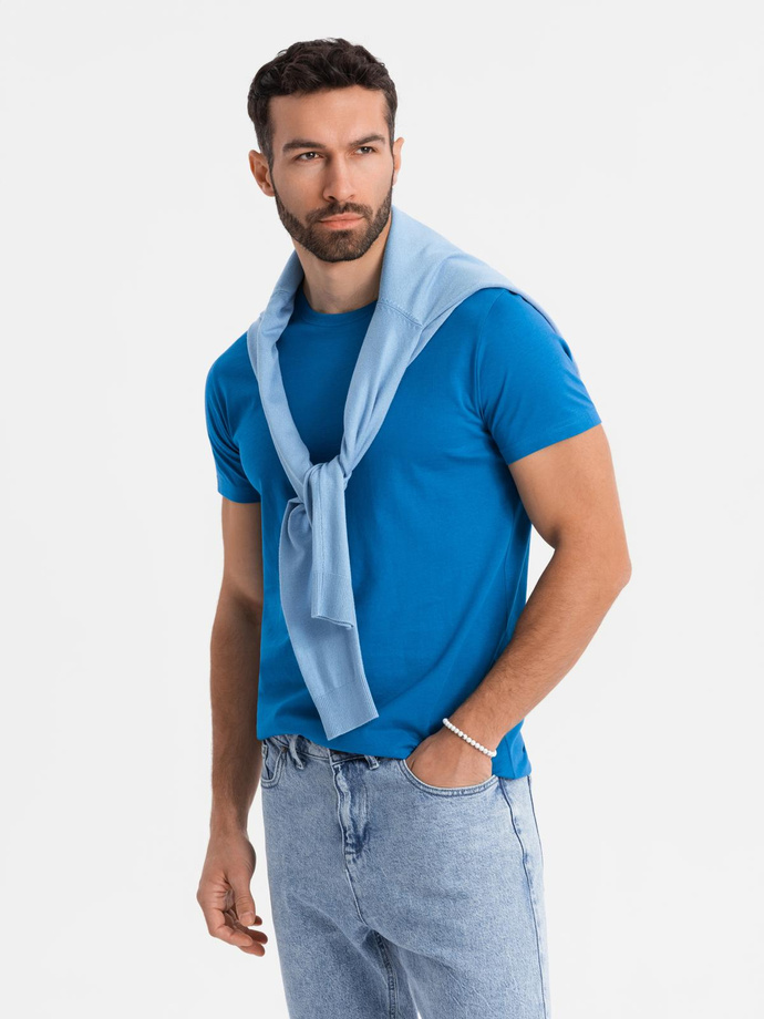 Tricou clasic BASIC din bumbac pentru bărbați - violet V13 OM-TSBS-0146