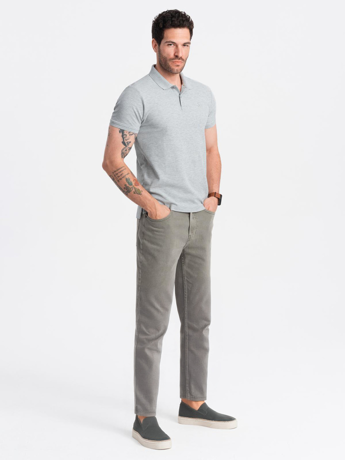 Men's BASIC single color pique knit polo shirt - grey V20 OM-POBS-0100