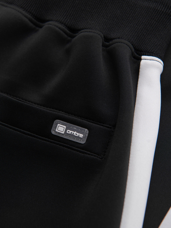 Men's sweatpants joggers with contrasting stripes - black V1 OM-PASK-0229