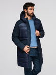 Men's quilted long jacket with large pockets - navy blue V4 OM-JALJ-0165