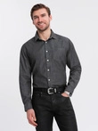Men's denim shirt with embroidered pocket - black V2 OM-SHDS-0181