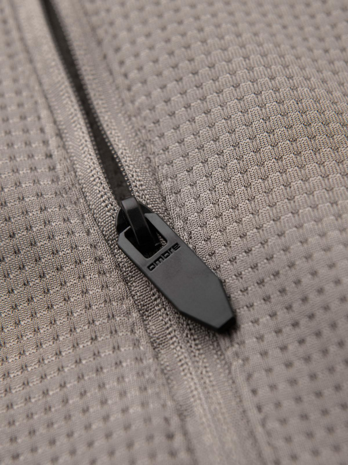 Men's lightweight jacket of combined materials with hood and decorative quilting - ash V3 OM-JANP-0160 