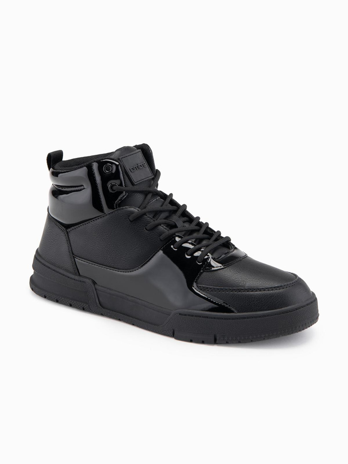 Adidași bărbătești high-top cu elemente strălucitoare - negru V1 OM-FOSH-0178