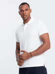 BASIC men's single color pique knit polo shirt - white V4 OM-POBS-0100