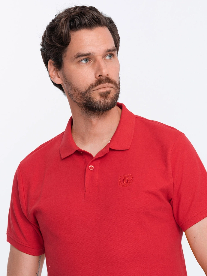 Tricou polo bărbătesc din tricot piqué - roșu V22 S1374