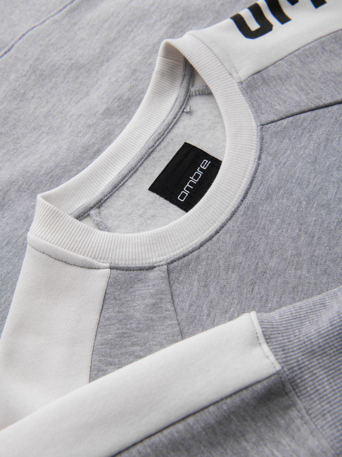 Men's sweatshirt with contrasting stripes and raglan sleeves - grey melange V2 OM-SSNZ-0200