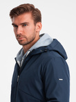 Men's lightweight jacket with hood and mesh lining - navy blue V1 OM-JANP-0149