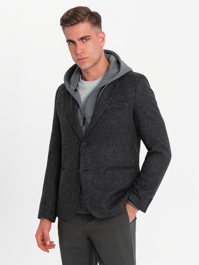 Sacou casual pentru bărbați cu ac decorativ pe rever - grafit melange V2 OM-BLZB-0120