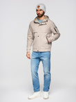 Functional men's transitional jacket with hood - beige V3 OM-JANP-0225