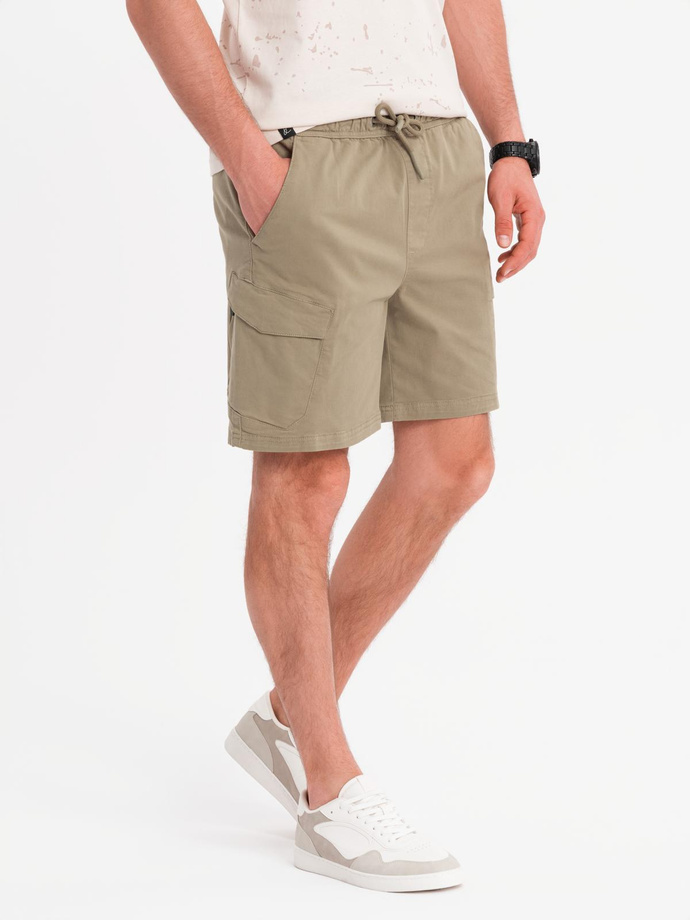 Men's loose-fit shorts with cargo pockets - light olive V3 OM-SRCG-0194