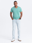 Tricou cu guler în V din bumbac clasic BASIC pentru bărbați - turcoaz V15 OM-TSBS-0145