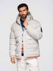 Men's sports warm jacket with double hood - ash V1 OM-JAHP-0208