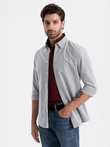 Elegant men's oxford shirt with embroidery - light grey V2 OM-SHOS-0172