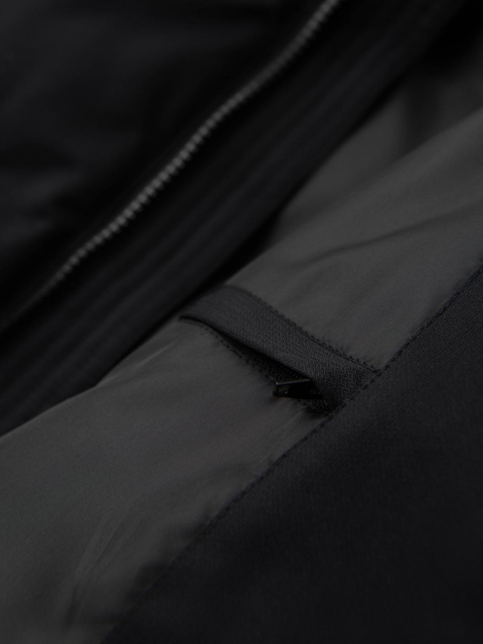 Jachetă lungă matlasată pentru bărbați cu glugă - negru V1 OM-JALJ-0264