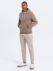 Men's non-stretch hooded sweatshirt - light brown V8 OM-SSBN-0120
