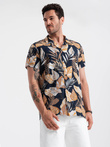 Viscose patterned men's short sleeve shirt - leaves V14 OM-SHPS-0113