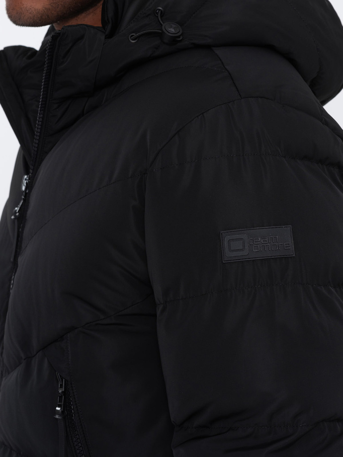 Men's winter jacket with unusual quilting - black V3 OM-JAHP-0127